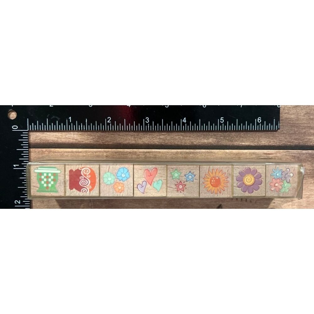 Unbranded Set of 8 SPRING THEME Wood Mounted Rubber Stamps